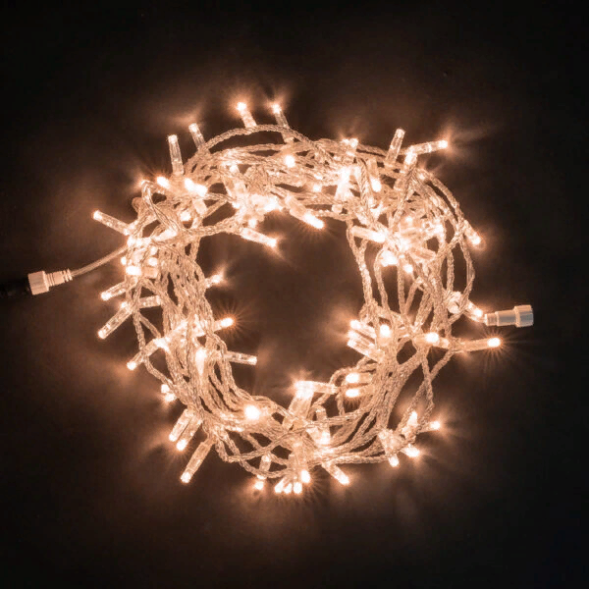Светодиодная гирлянда с колпачком 100 экстра теплых белых LED ламп 10 м., 24В., прозрачный провод ПВХ, IP65, LTC (PST100CAP-10-1EWW) 