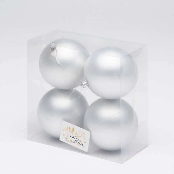 Набор пластиковых шаров Глория 100 мм., серебро матовый, 4 шт., ЕлкиТорг (150402) оптом