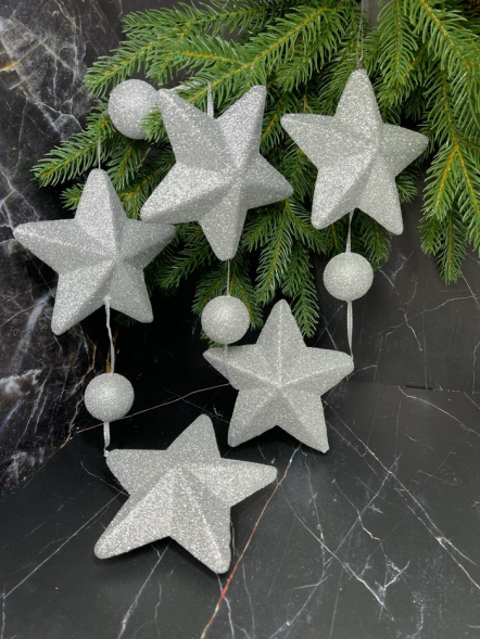 Гирлянда Звездопад 104 см., диаметр 13 см., серебряная, пенопласт, Christmas DeLuxe (89424)  