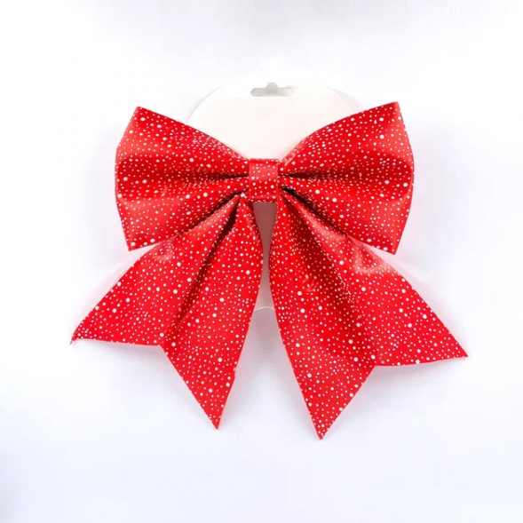Бант Полин 20x24 см., 1 шт., красный в горошек., Christmas DeLuxe (86835)  