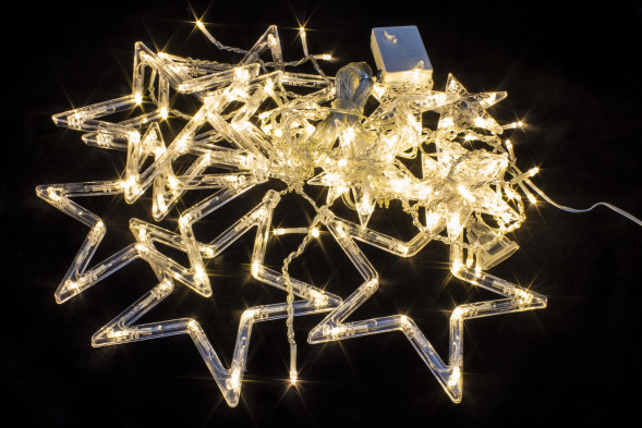 Светодиодная бахрома Звезды 2.5*0.95 м., 220V, 138 теплых белых LED ламп, прозрачный провод, контроллер, Winner (ww.02.5Т.138.S+) 