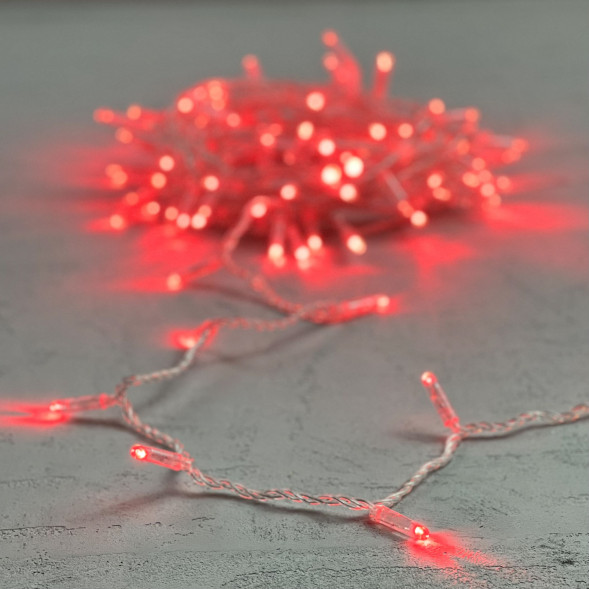 Светодиодная гирлянда с колпачком 100 красных LED ламп 10 м., 24В., прозрачный провод ПВХ, IP65, LTC (PST100CAP-10-1R) 