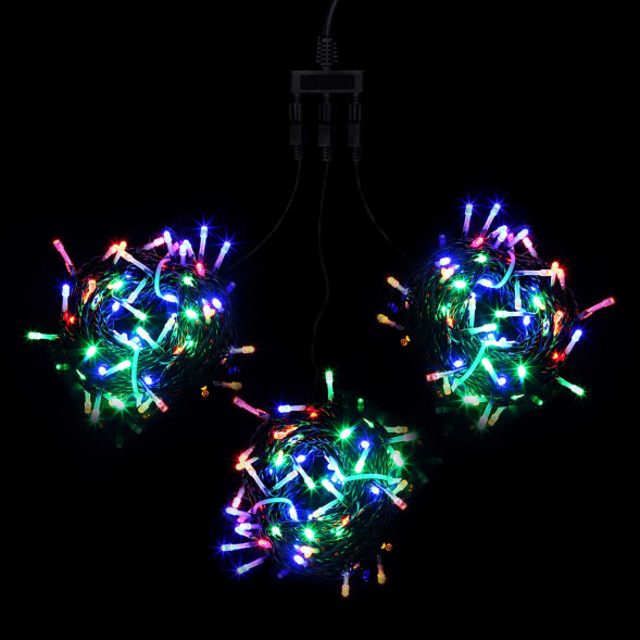 Комплект гирлянд на деревья 60 м., 3 луча по 20 м, 24V, 600 разноцветных LED ламп, черный ПВХ, LTC (KDD600-11-1M) 