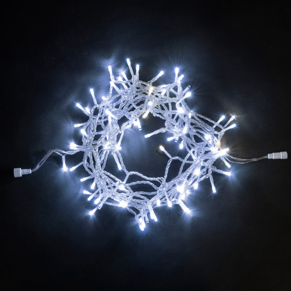 Светодиодная нить 100 белых LED ламп с мерцанием, 10 м., 24В., прозрачный провод ПВХ, LTC (PST100BLW-10-1W) 