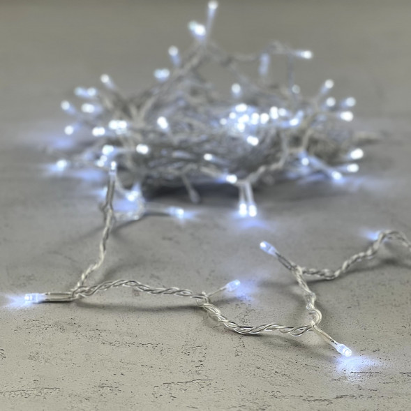 Светодиодная нить 100 белых LED ламп с мерцанием, 10 м., 24В., прозрачный провод ПВХ, LTC (PST100BLW-10-1W) 