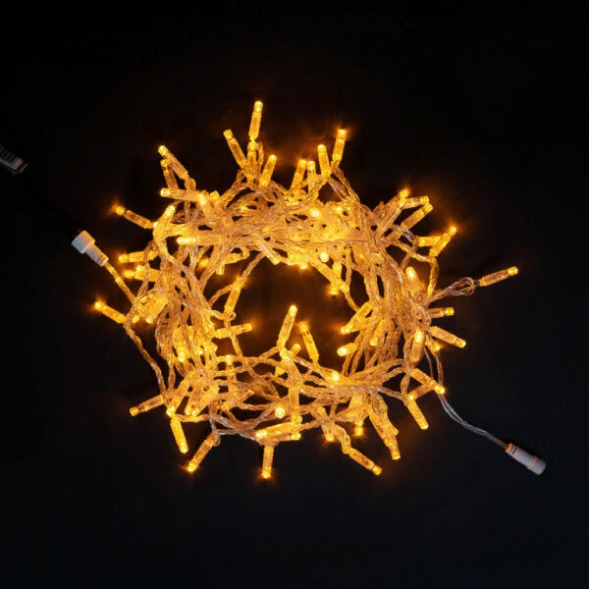 Светодиодная гирлянда с колпачком 100 желтых LED ламп 10 м., 24В., прозрачный провод ПВХ, IP65, LTC (PST100CAP-10-1Y) 