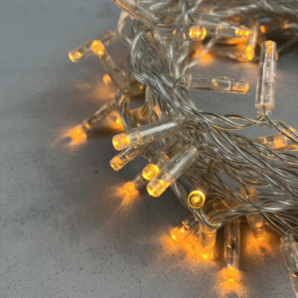 Светодиодная гирлянда с колпачком 100 желтых LED ламп 10 м., 24В., прозрачный провод ПВХ, IP65, LTC (PST100CAP-10-1Y) 