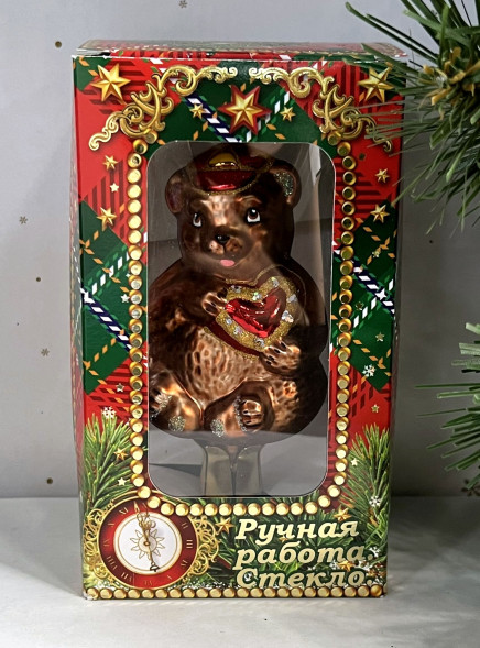 Елочное украшение Медведь, стекло, 10 см., 1 шт., Витус (А292) 