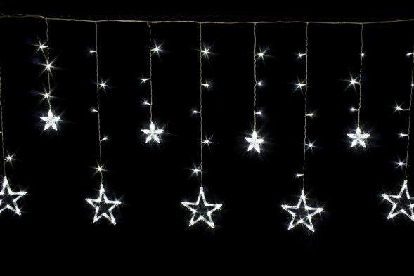 Светодиодная бахрома Звезды 2.5*0.95 м., 220V, 138 холодных белых LED ламп, прозрачный провод, контроллер, Winner (w.02.5Т.138.S+) 