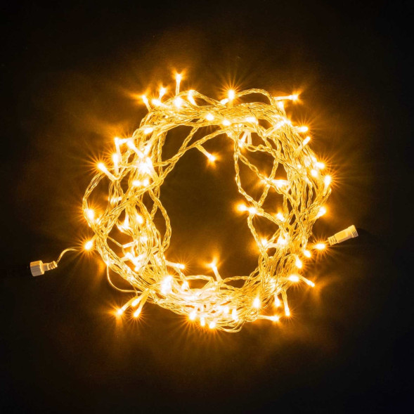 Светодиодная нить 100 желтых LED ламп с мерцанием, 10 м., 24В., прозрачный провод ПВХ, LTC (PST100BLW-10-1Y) 