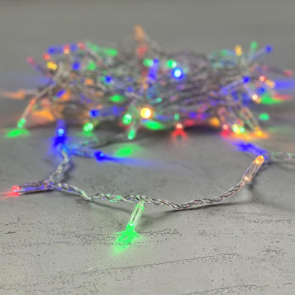 Светодиодная гирлянда с колпачком 100 разноцветных LED ламп 10 м., 24В., прозрачный провод ПВХ, IP65, LTC (PST100CAP-10-1M) 