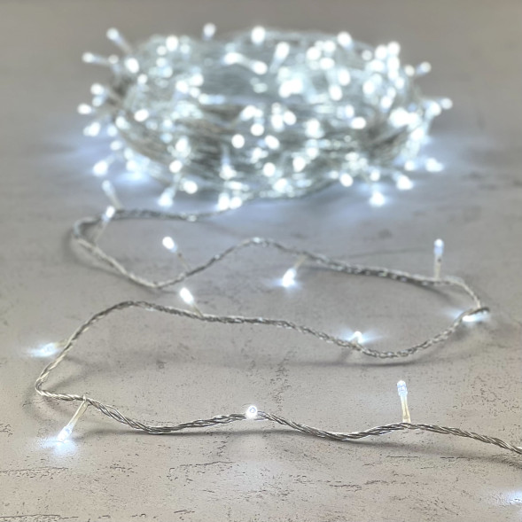 Светодиодная гирлянда с возможностью динамики 20 м., 200 холодных белых LED ламп, 24V., прозрачный силиконовый провод, IP65, Beauty Led (EST200-3W10-1W) 