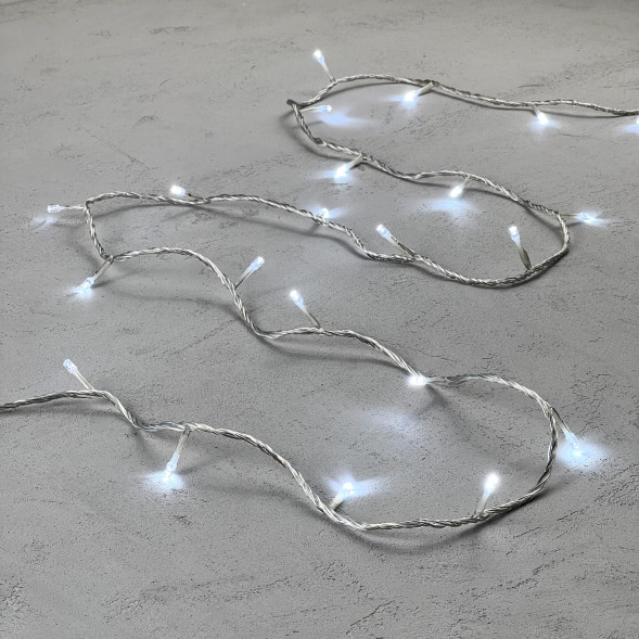 Светодиодная гирлянда с возможностью динамики 20 м., 200 холодных белых LED ламп, 24V., прозрачный силиконовый провод, IP65, Beauty Led (EST200-3W10-1W) 