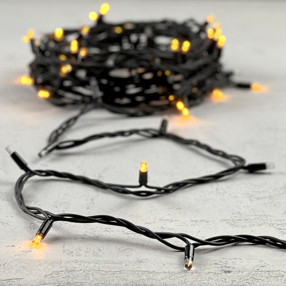 Светодиодная гирлянда Sealed с супер - мерцанием 10 м., 220V ., 75 желтых LED ламп, черный каучук, LTC (LL75ABL-1-2Y) 