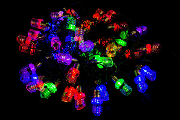 Светодиодная нить Лампочка 8 м., 40 разноцветных LED ламп, зеленый провод, Winner Light (m.01.5G.40+(12)) 