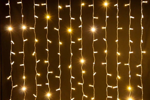 Светодиодный занавес 400 теплых белых LED ламп, 2*2 м., статика, прозрачный провод ПВХ, Teamprof (TPF-C2*2-CT/WW) 
