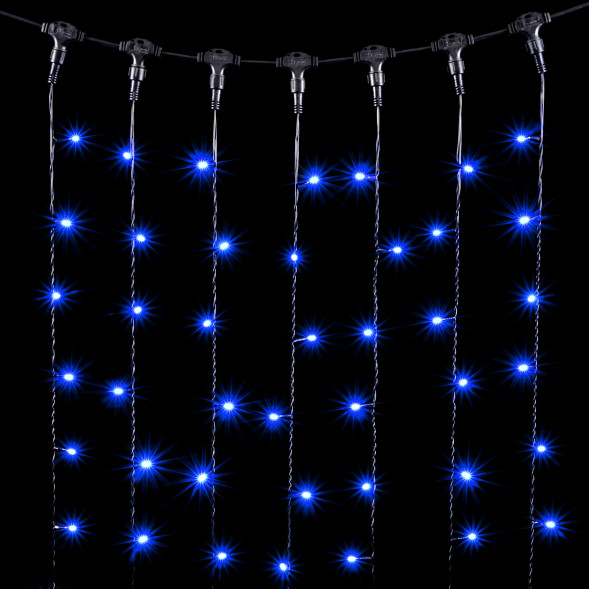 Светодиодный занавес 1*6 м., 600 синих LED ламп, черный провод ПВХ, LTC (PCL601-11-2B) 