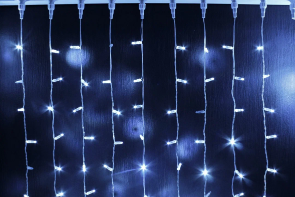 Светодиодный занавес 600 холодных белых LED ламп, 2*3 м., мерцание, прозрачный провод ПВХ, Teamprof (TPF-C2*3F-CT/W) 