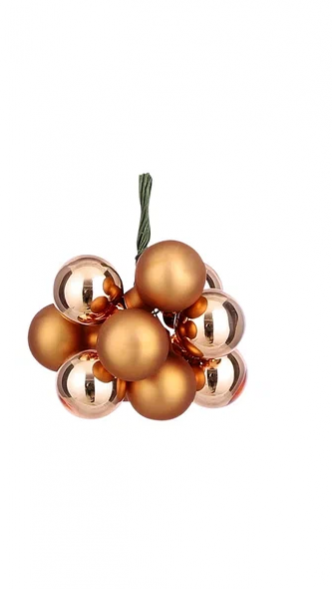 Гроздь стеклянных шаров Ягодный хоровод 2 см., 10 шт., песочный,  Christmas DeLuxe (87657/1) 