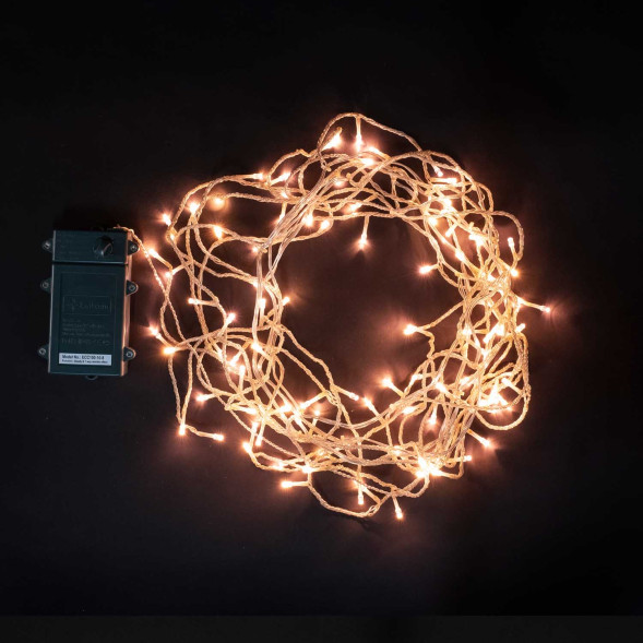 Светодиодная гирлянда бахрома 3*0.5 м., 3 батарейки типа D 4.5V, 100 LED ламп орнжево-розового цвета, прозрачный силикон, LTC (ECC100-10-HGB) 