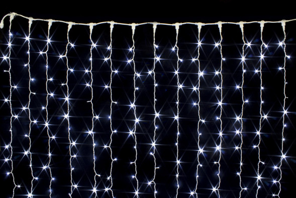 Светодиодный занавес с мерцающим диодом 2*3 м., 420 холодных белых LED ламп, белый провод, Winner Light (w.03.6W.420+) 