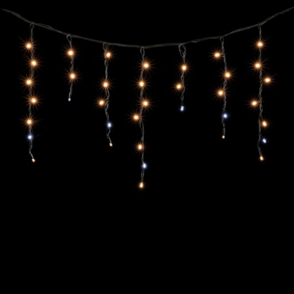 Светодиодная бахрома с колпачком 3,1*0,5 м., 120 теплых белых LED ламп, мерцание, каучуковый черный провод, LTC (LL120BLW-1-2WW) 