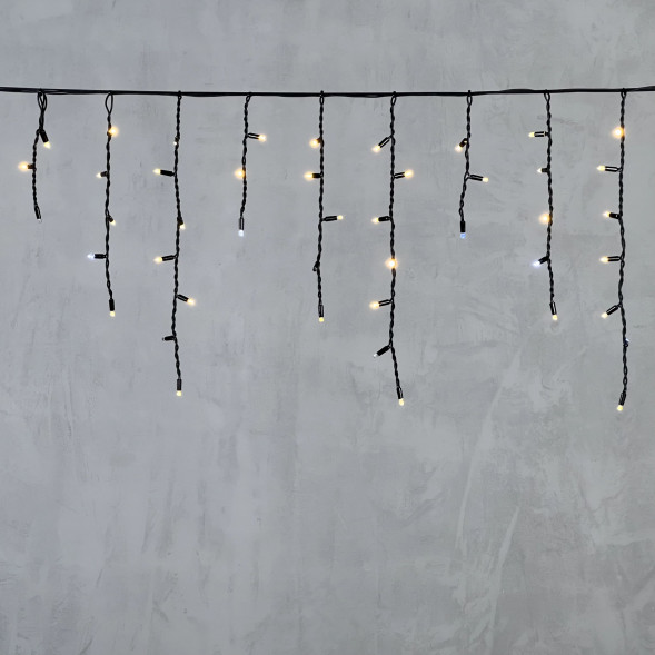 Светодиодная бахрома с колпачком 3,1*0,5 м., 120 теплых белых LED ламп, мерцание, каучуковый черный провод, LTC (LL120BLW-1-2WW) 