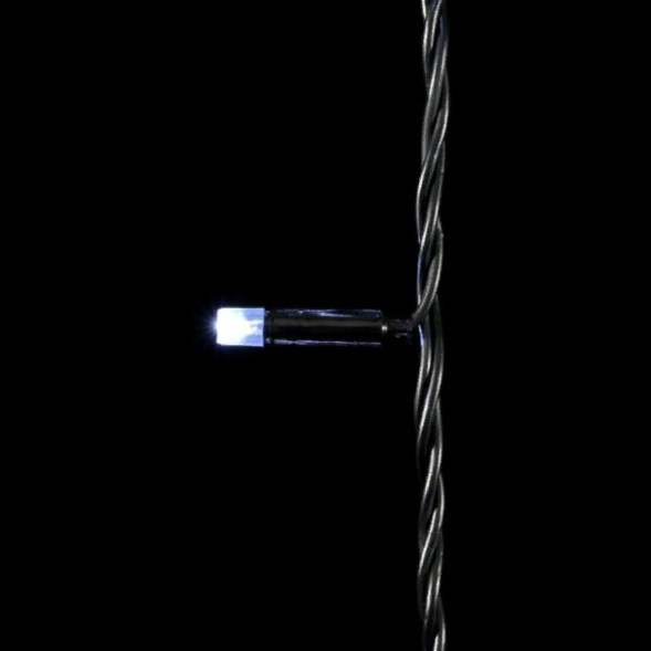 Светодиодная гирлянда с колпачком 100 холодных белых LED ламп 10 м., 24В., черный провод ПВХ, IP65, LTC (PST100CAP-11-1W) 