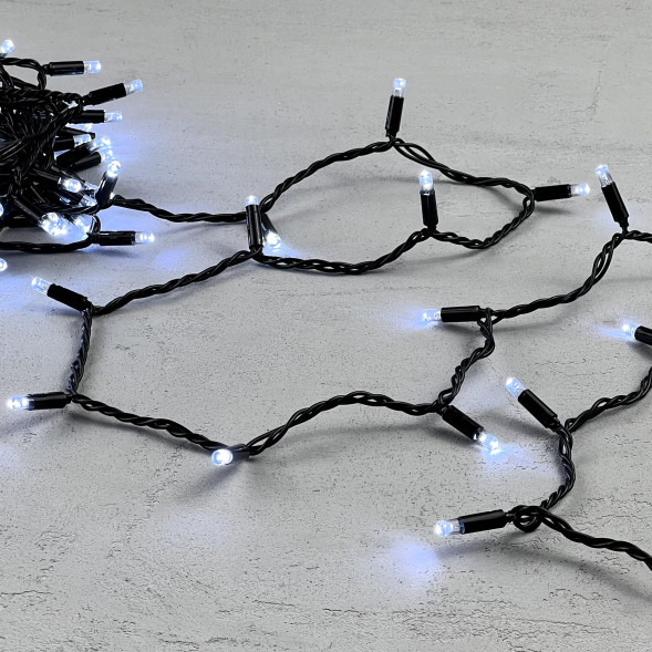 Светодиодная гирлянда с колпачком 100 холодных белых LED ламп 10 м., 24В., черный провод ПВХ, IP65, LTC (PST100CAP-11-1W) 