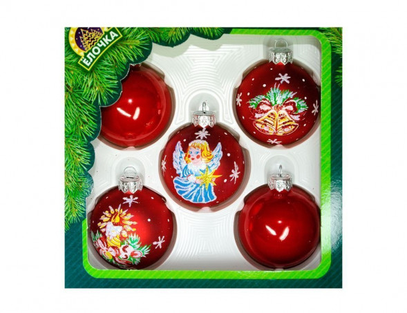 С1122/1 Набор стеклянных шаров Рождественский 5 шт., 60 мм.,красный, Ёлочка оптом