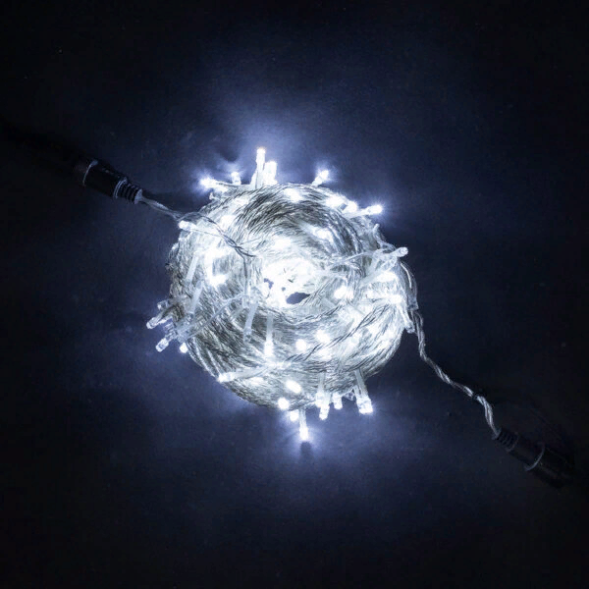 Светодиодная гирлянда 20 м., 200 холодных белых LED ламп, 24V., прозрачный силиконовый провод, IP65, Beauty Led (EST200-10-1W) 