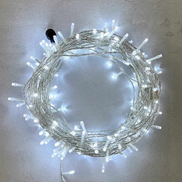 Светодиодная гирлянда 20 м., 200 холодных белых LED ламп, 24V., прозрачный силиконовый провод, IP65, Beauty Led (EST200-10-1W) 