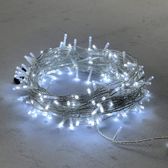 Светодиодная гирлянда 20 м., 200 холодных белых LED ламп, 24V., прозрачный силиконовый провод, IP65, Beauty Led (EST200-10-1W) 