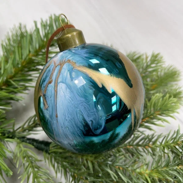 Набор стеклянных шаров Акварель бирюза  80 мм., 6 шт., Christmas DeLuxe (87201) 