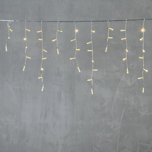  Светодиодная бахрома с колпачком 4,9 x 0,5 м тепло-белая 220В, 200 LED, провод прозрачный ПВХ, IP65 (PIL200CAP-10-2WW)  