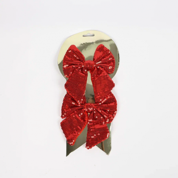 Набор бантов Гретта 12х14 см., 2 шт., красный, пайетки, Christmas DeLuxe (14255) 