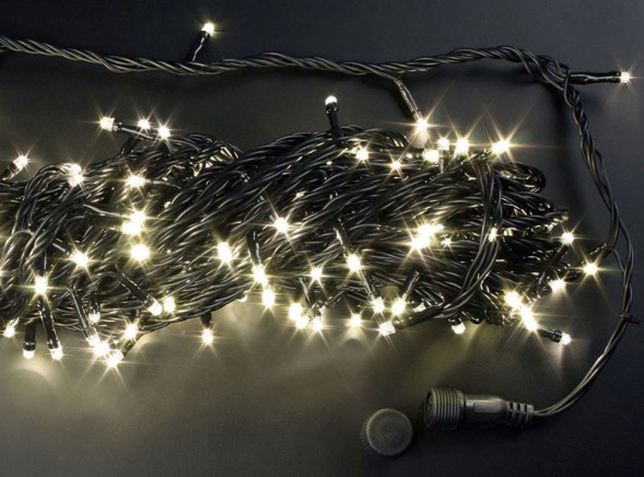 Светодиодная нить с контроллером 20 м., 220V, 200 теплых белых LED ламп, черный ПВХ провод, Rich LED (RL-T20C2-B/WW) 