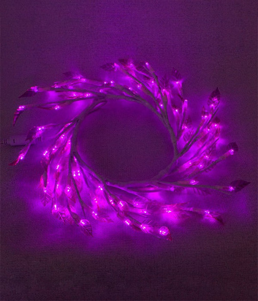 Светодиодная флористика Венок с листьями, 220V, 80 фиолетовых LED ламп, белый провод, Beauty Led (WS-08091002) 