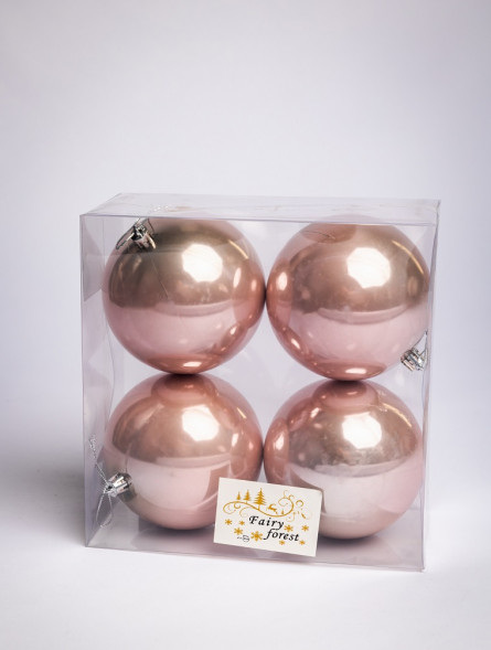 Набор пластиковых шаров Глория 100 мм., нежно-розовый перламутр, 4 шт., ЕлкиТорг (150414) оптом