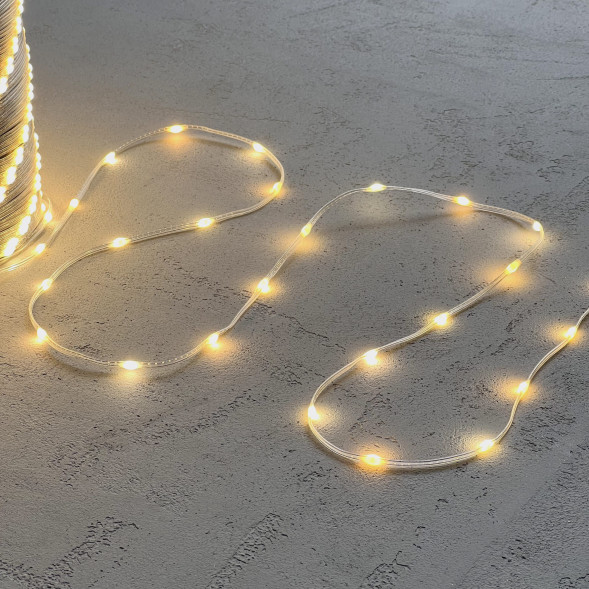 Гирлянда роса Про 20 м., Тепло-Белая 24В, 400 LED, провод прозрачный ПВХ, IP65, (RosaPro400-10-1WW)  