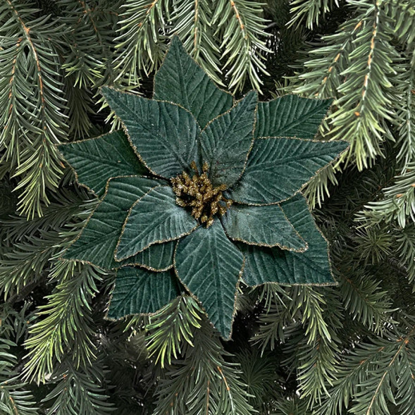 Декоративный цветок Пуансеттия 29 см., пыльно-зеленый, на клипсе, Christmas DeLuxe (89558) 