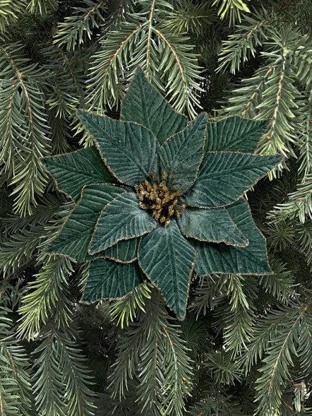 Декоративный цветок Пуансеттия 29 см., пыльно-зеленый, на клипсе, Christmas DeLuxe (89558) 