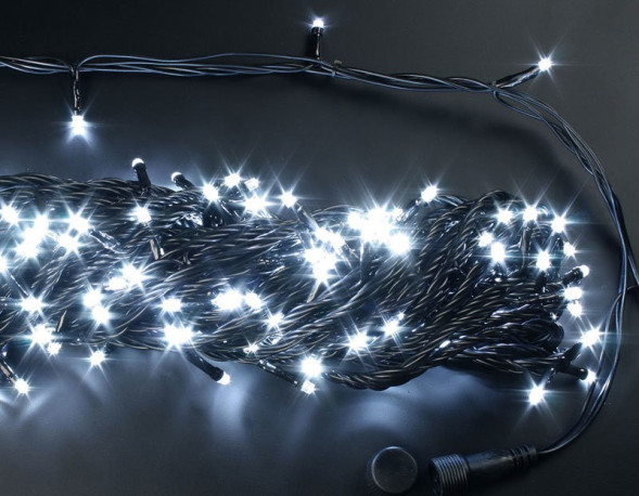 Светодиодная нить с контроллером 20 м., 220V, 200 холодных белых LED ламп, черный ПВХ провод, Rich LED (RL-T20C2-B/W) 