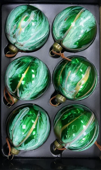 Набор стеклянных шаров Акварель зеленая 80 мм., 6 шт., Christmas DeLuxe (87195) 