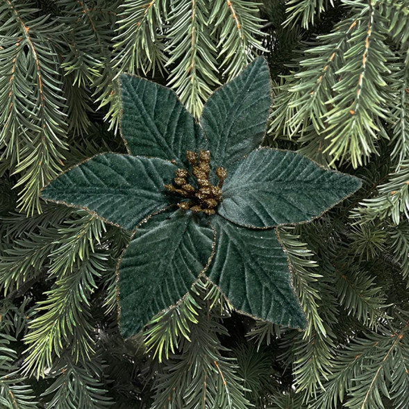 Декоративный цветок Пуансеттия 23 см., пыльно-зеленый, на клипсе, Christmas DeLuxe (89559) 