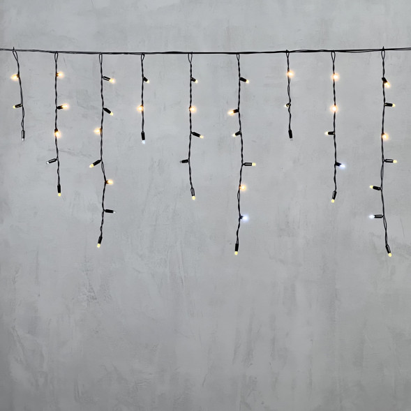 Светодиодная бахрома с колпачком 3,1*0,5 м., 120 теплых белых LED ламп, мерцание, черный провод ПВХ, IP65, LTC (PIL120BLWCAP-11-2WW) 
