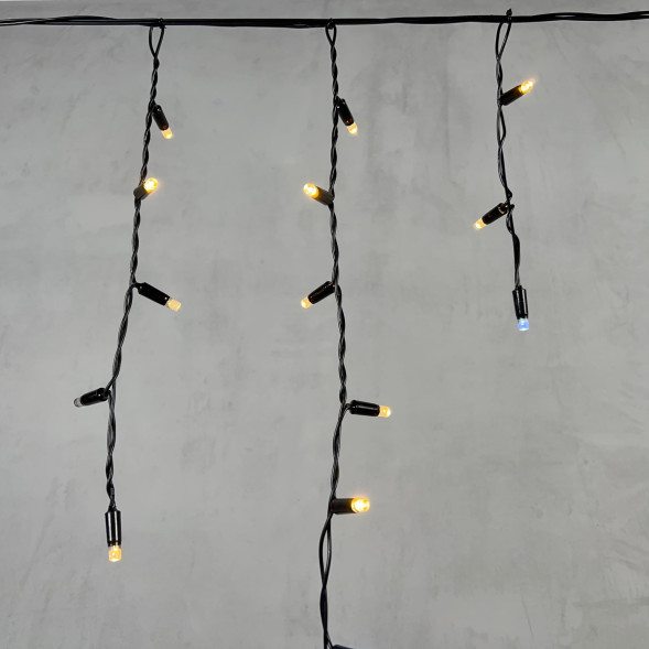  Светодиодная бахрома с колпачком 3,1*0,5 м., 120 теплых белых LED ламп, мерцание, черный провод ПВХ, IP65, LTC (PIL120BLWCAP-11-2WW) 