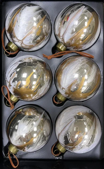 Набор стеклянных шаров Акварель золотая 80 мм., 6 шт., Christmas DeLuxe (87205) 