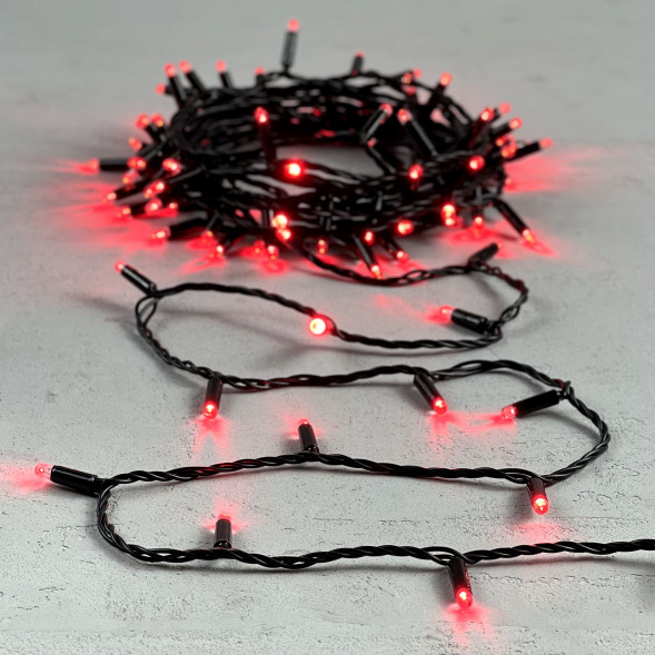 Светодиодная гирлянда с колпачком 100 красных LED ламп 10 м., 24В., черный провод ПВХ, IP65, LTC (PST100CAP-11-1R) 