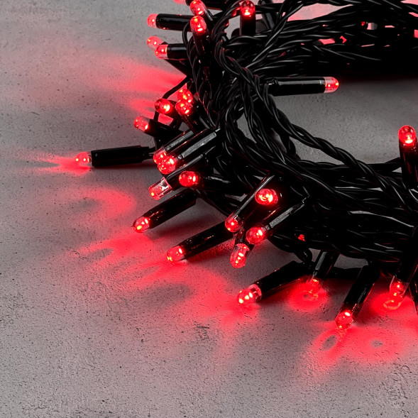 Светодиодная гирлянда с колпачком 100 красных LED ламп 10 м., 24В., черный провод ПВХ, IP65, LTC (PST100CAP-11-1R) 